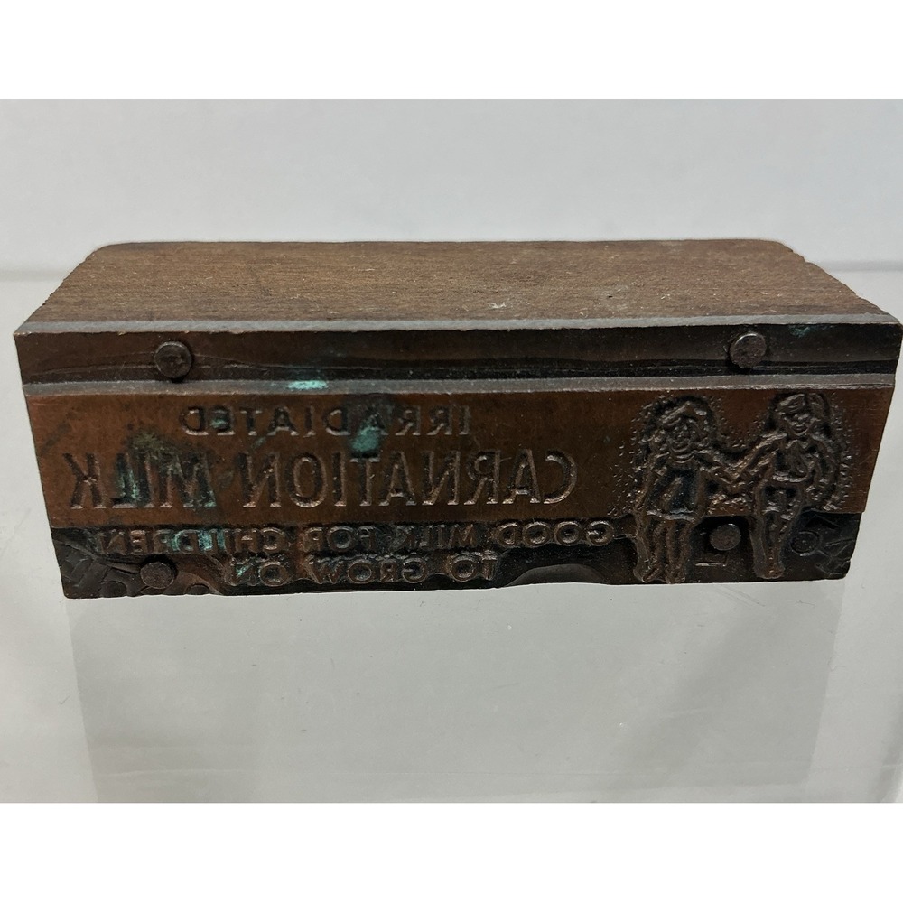 Vtg‎ Carnation Milk Wooden Block Print Stamp